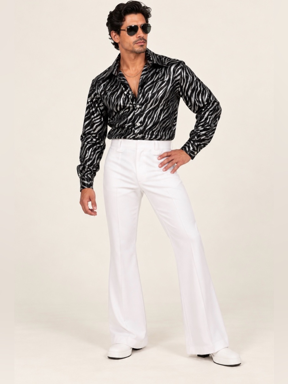 Disco 🕺 Halloween 🎃 costume/shirt Charades Men's Animal Print Shirt Size L NWT